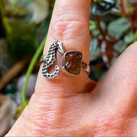 Seahorse & Citrine Rough Sterling Silver Ring Size 7 - Picture 5 of 6